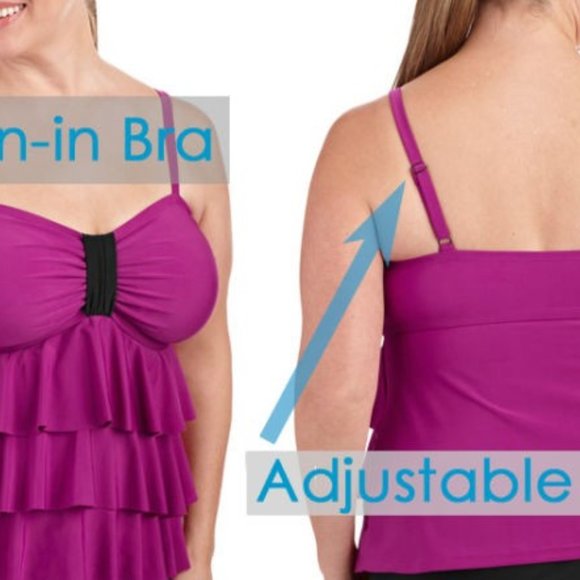 rld 1X CATALINA swimsuit top Tankini Swim Top Waterfall Tiered Ruffle PLUS 16 - Picture 2 of 9